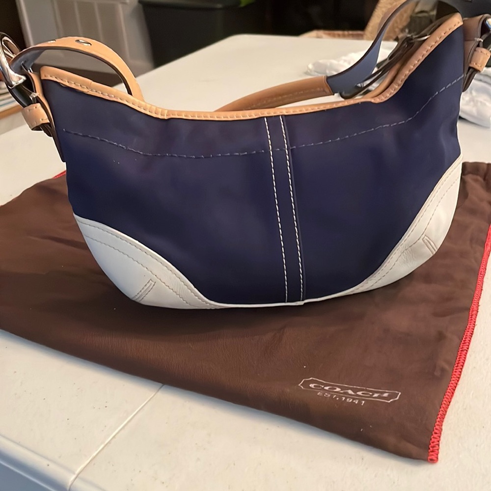 Vintage Navy and White Coach Hobo